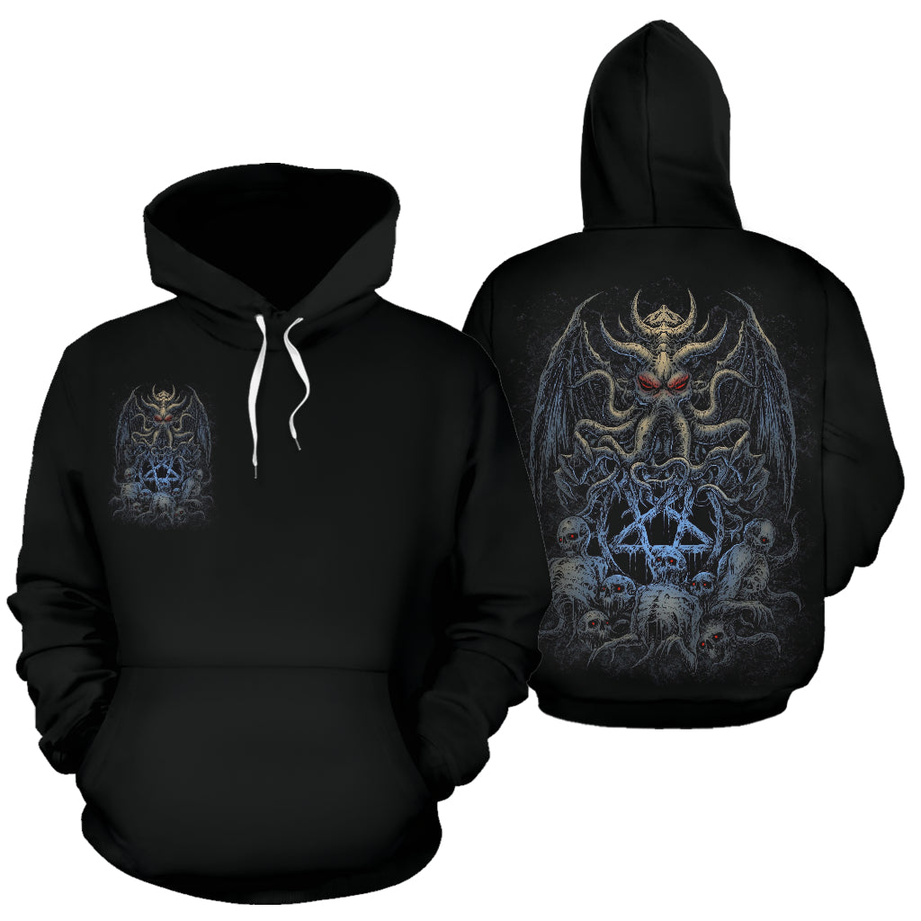 Skull Satanic Pentagram Demon Octopus Hoodie Night Blue