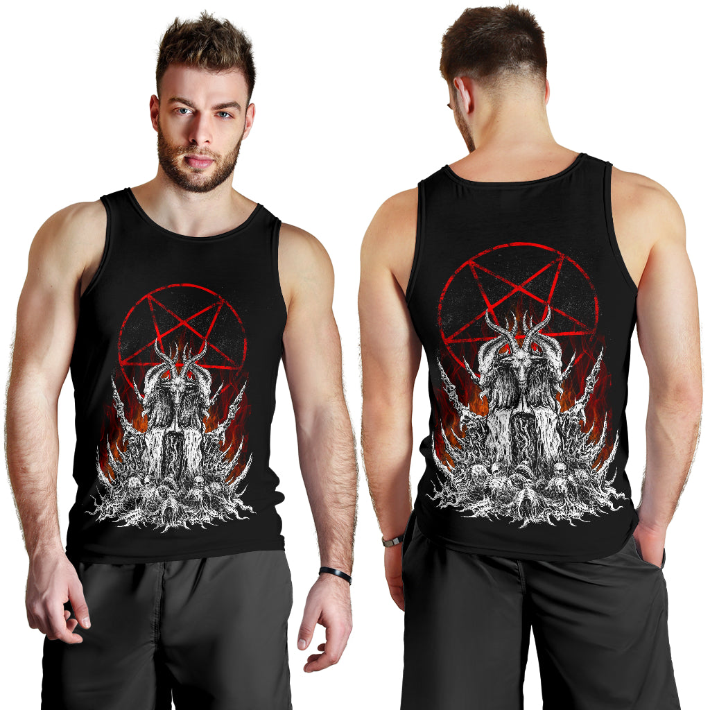 Skull Satanic Baphomet Goat Satanic Pentagram Flame Men's Tank Top