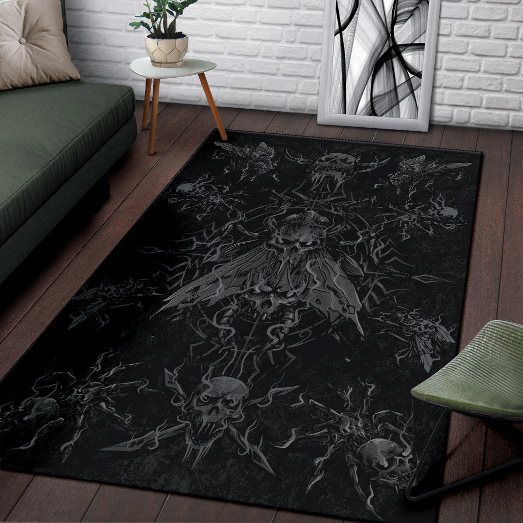 Skull Goth Evil Spider Fly Area Rug Dark Version