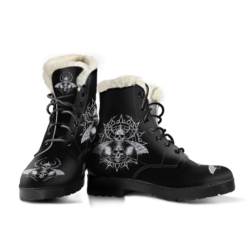 Skull Goth Fly Part 2 Faux Fur Handcrafted Leather Boots