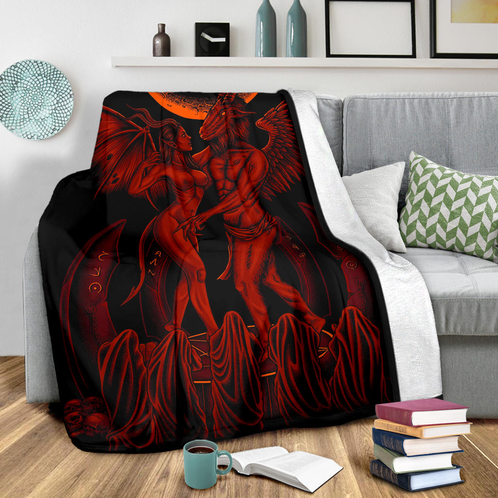 Skull Satanic Pentagram Baphomet Erotic Demon Shrine Blanket Blood Red Hell