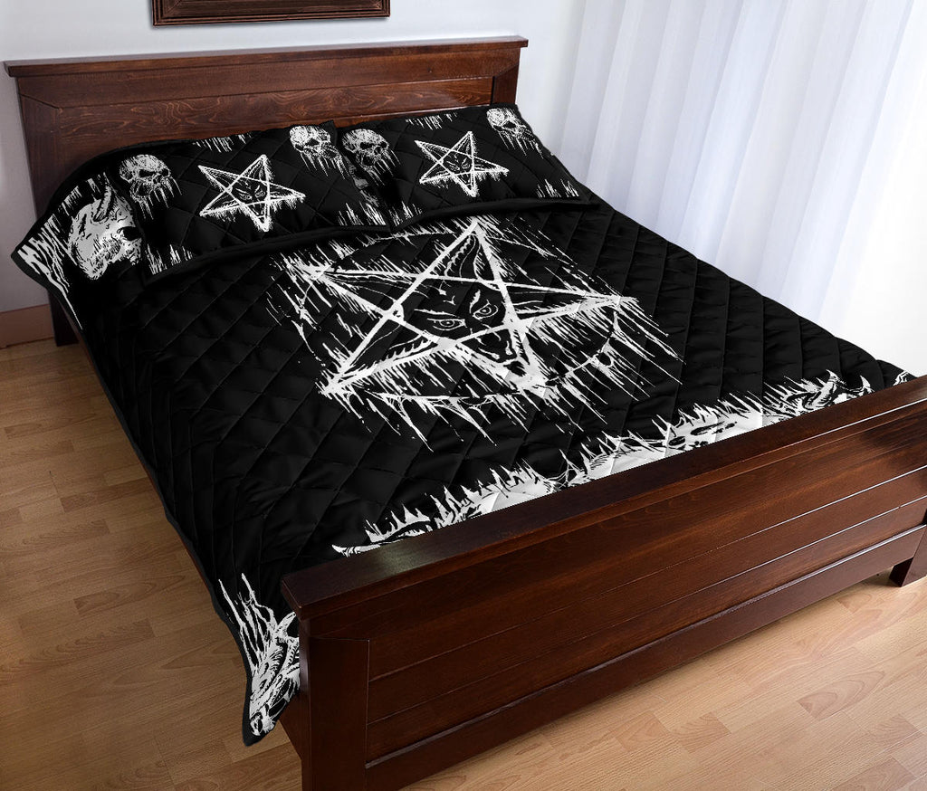 Skull Satanic Pentagram Drip Quilt 3 Piece Bed Set