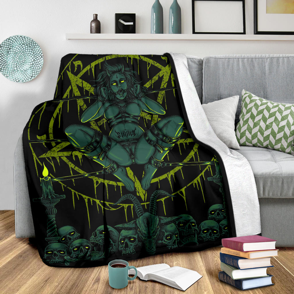 Skull Demon Satanic Baphomet Goat Satanic Pentagram Chained To Sin And Lovin It Blanket Wild Green