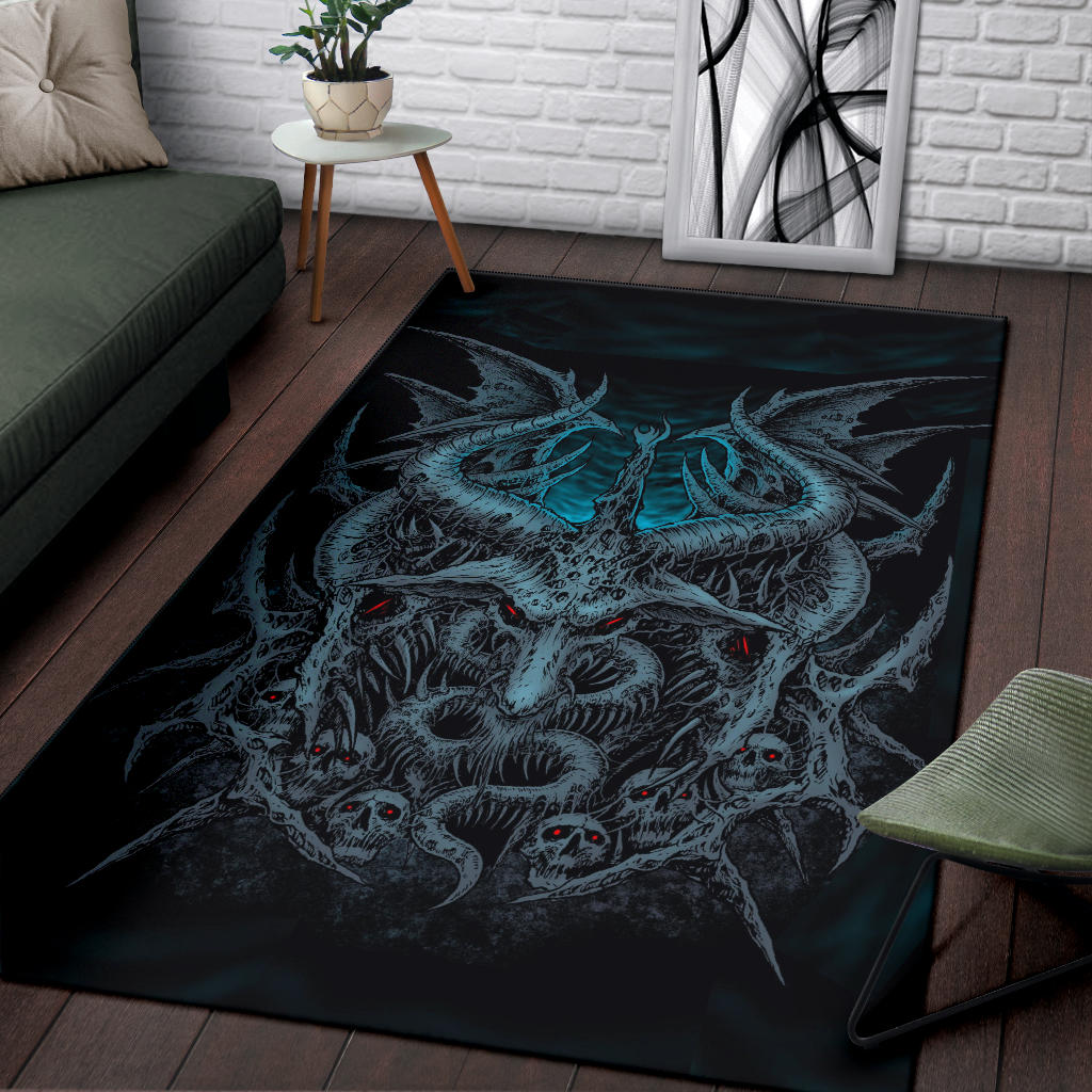 Skull Satanic Goat Demon Wing Area Rug Awesome Blue