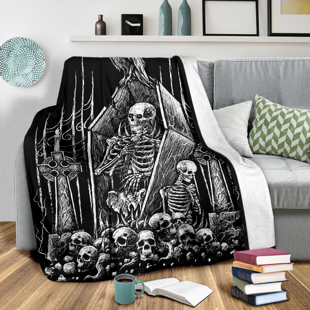 Skull Skeleton Coffin Crow Gothic Blanket