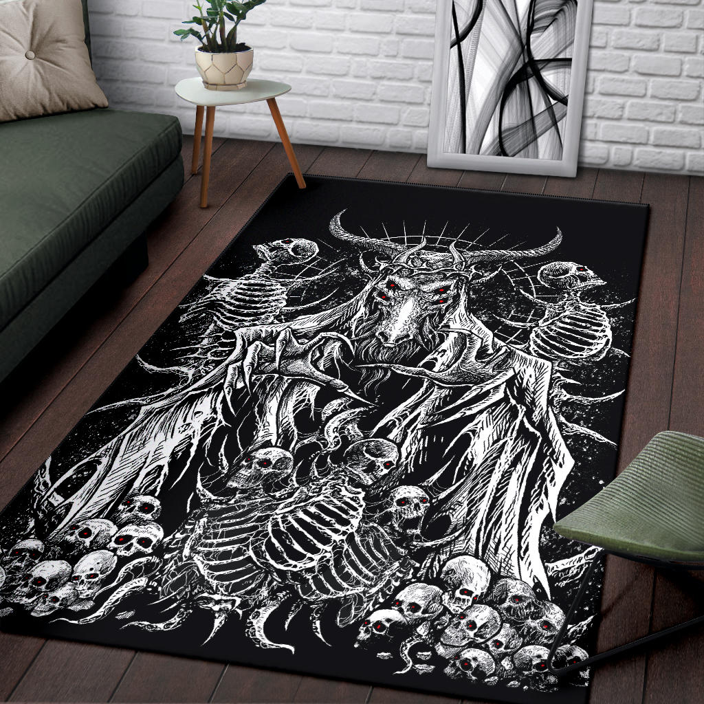 4 Eyed Crowned Goat Area Rug Black And White Red Eye