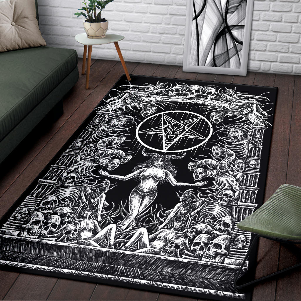 Cryptid Area Rug Skull Satanic Pentagram Demon Shrine Area Rug – blended extreme