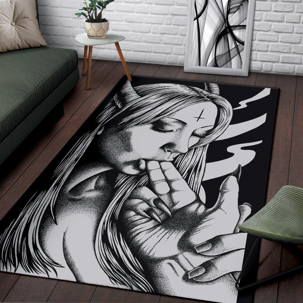 Satanic Demon Satanic Cross Embrace The Master Area Rug Black And White