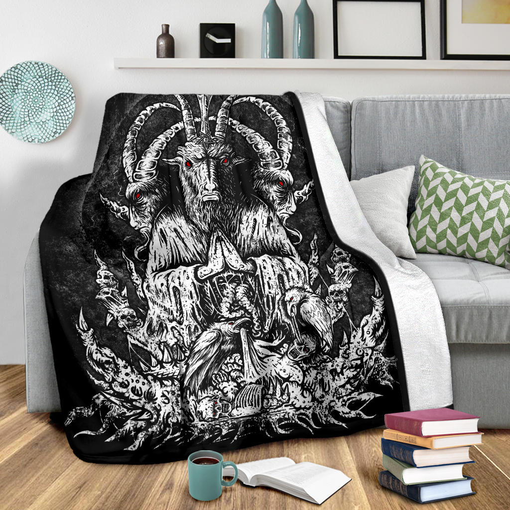 Skull Skeleton Satanic Goat  Zombie Crow Feast Blanket