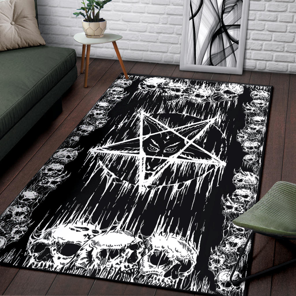 Satanic Area Rug Satanic Skull Melting Inverted Pentagram Area Rug – blended extreme