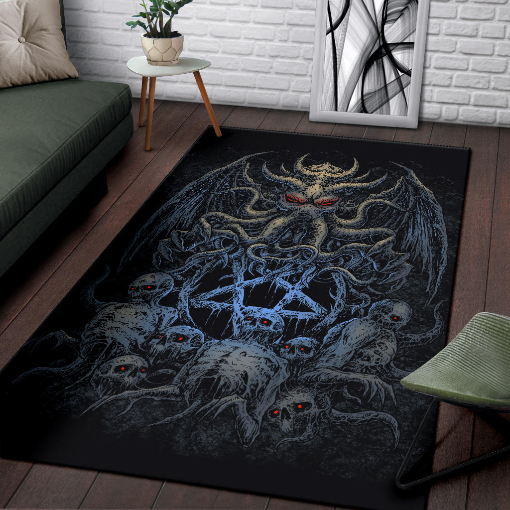 Skull Skeleton Demon Octopus Satanic Pentagram Area Rug Night Blue Version