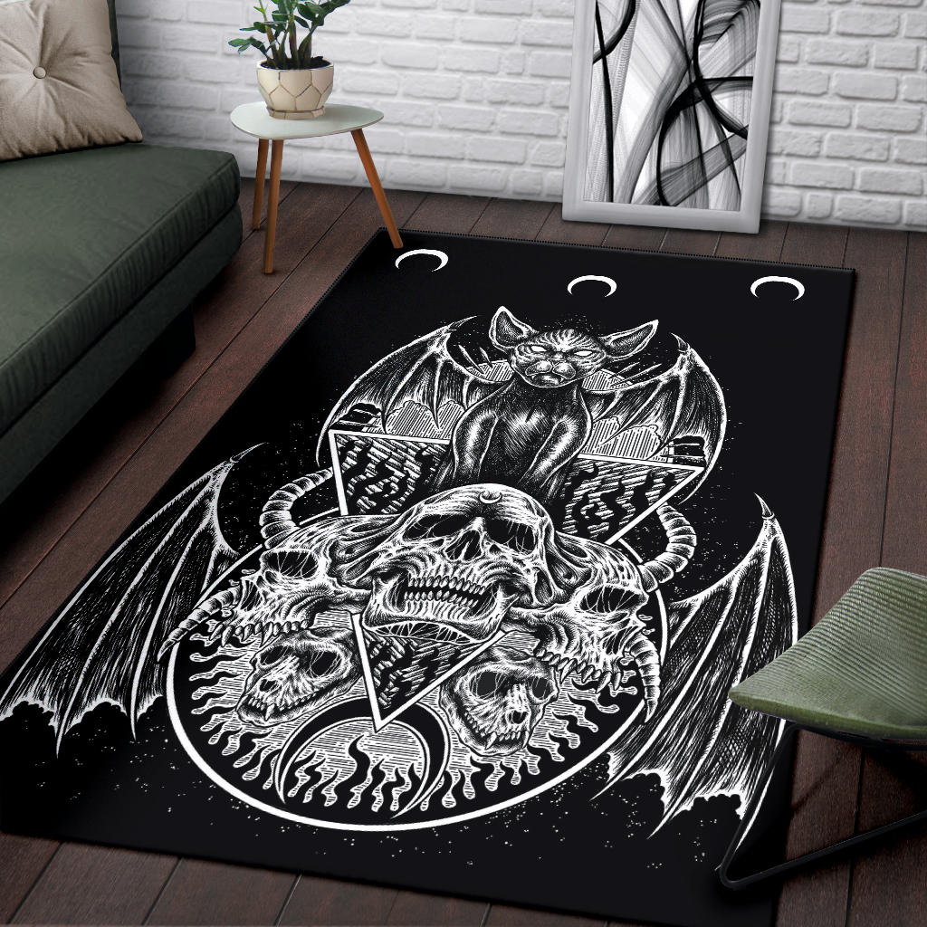 Skull Gothic Bat Wing Demon Cat Area Rug