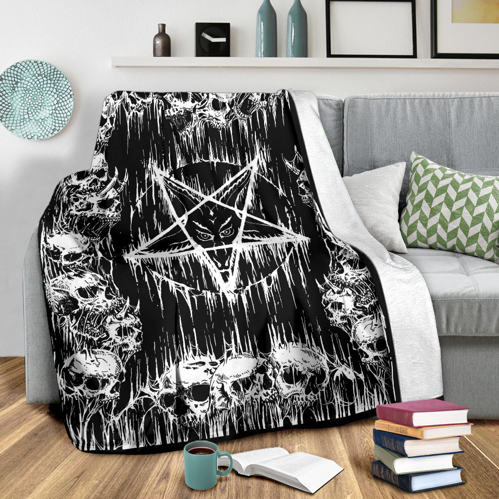 Skull Demon Satanic Pentagram Drip Blanket