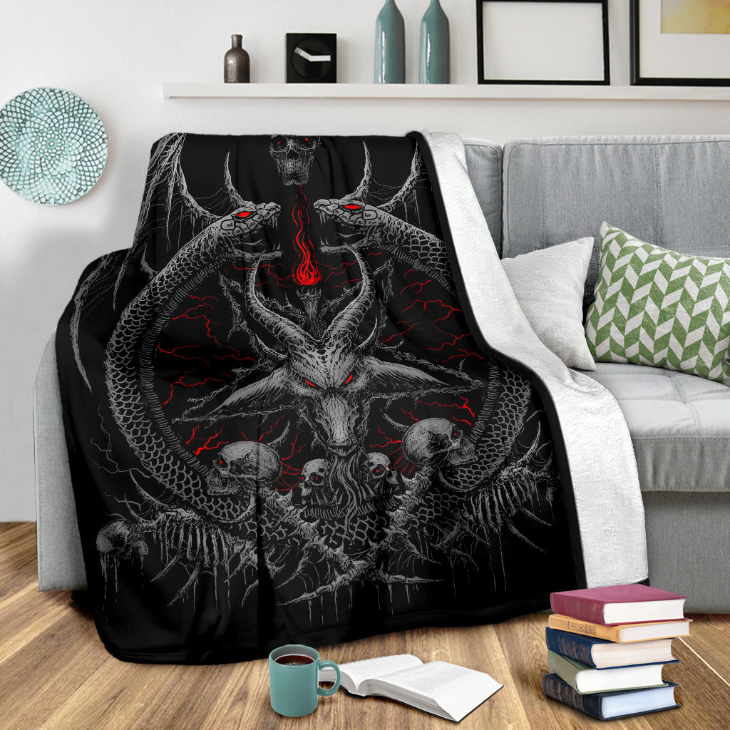 Skull Demon Satanic Goat Satanic Pentagram Serpent Blanket Silver And Red
