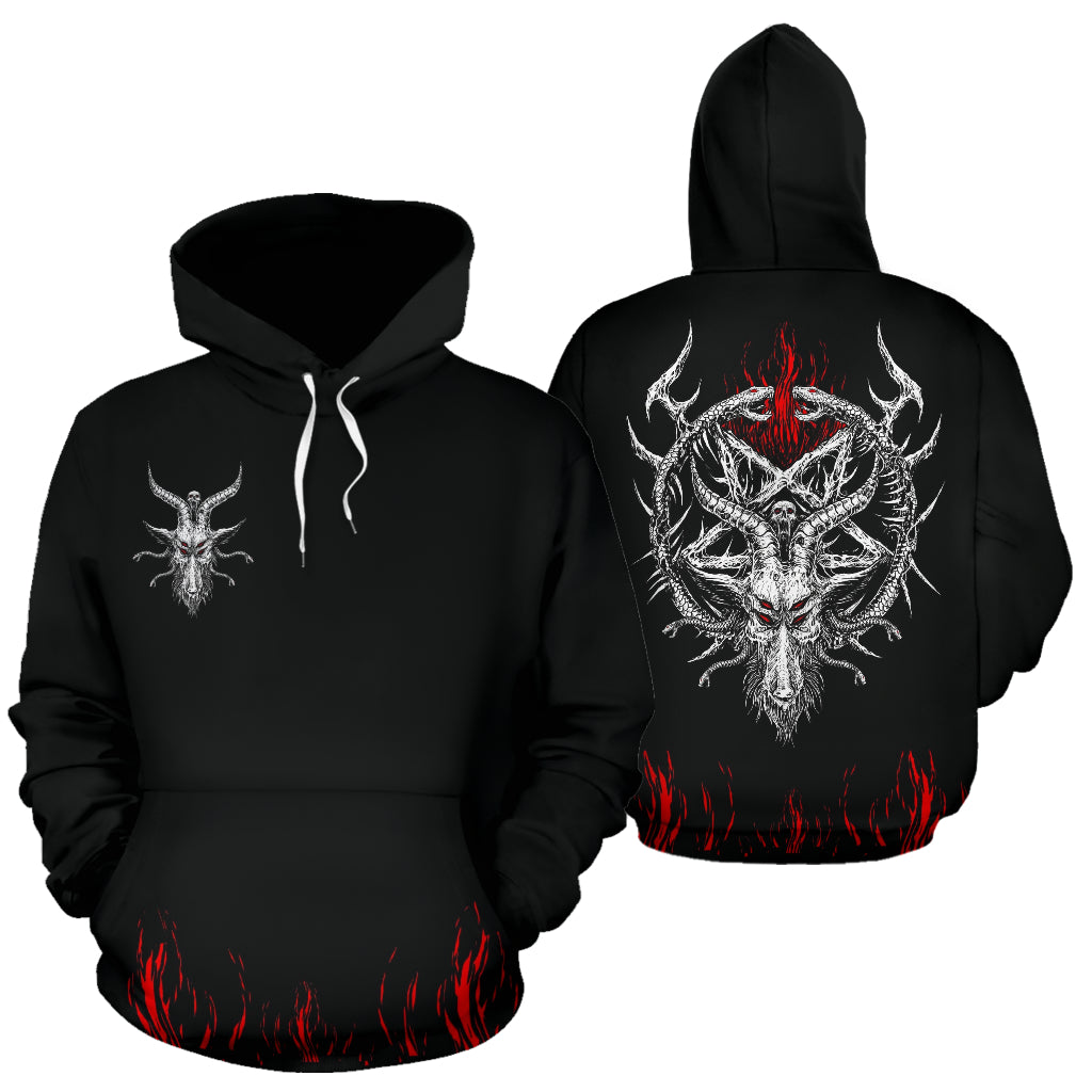 Skull Satanic Goat Satanic Pentagram Serpent Flame Hoodie