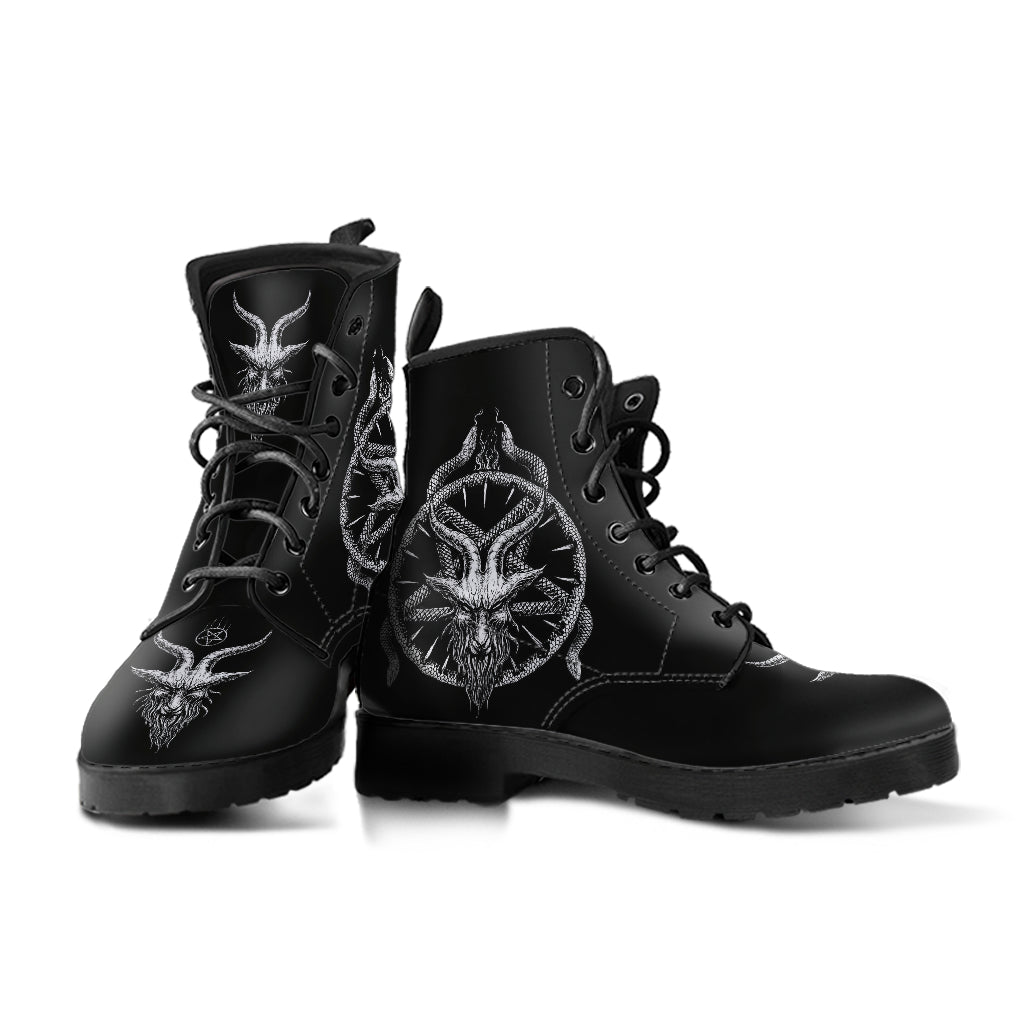 Skull Satanic Goat Satanic Pentagram Serpent Leather Boots Large Goat Version