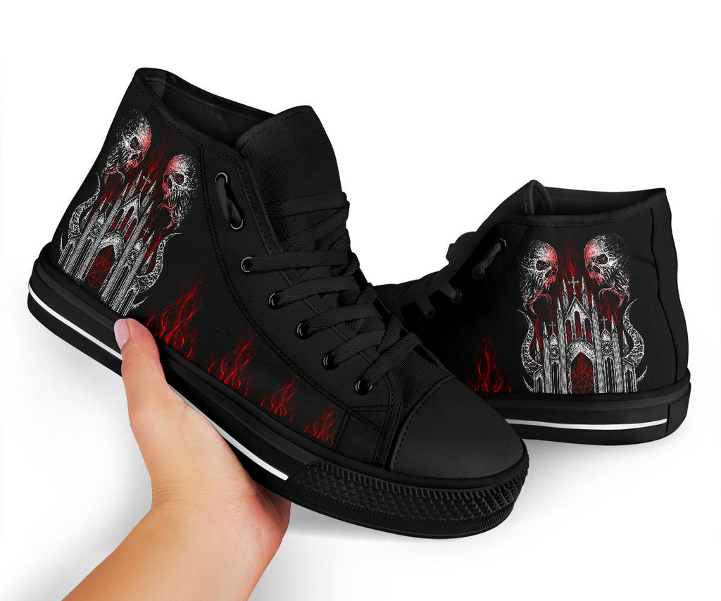 Skull Demon Satanic Pentagram Church Flame High Tops