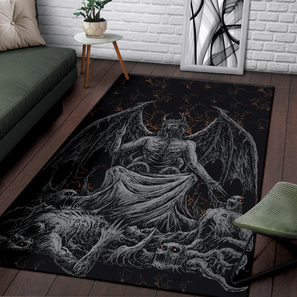 Skull Skeleton Satanic Bat Wing Demon God Area Rug Dark Version