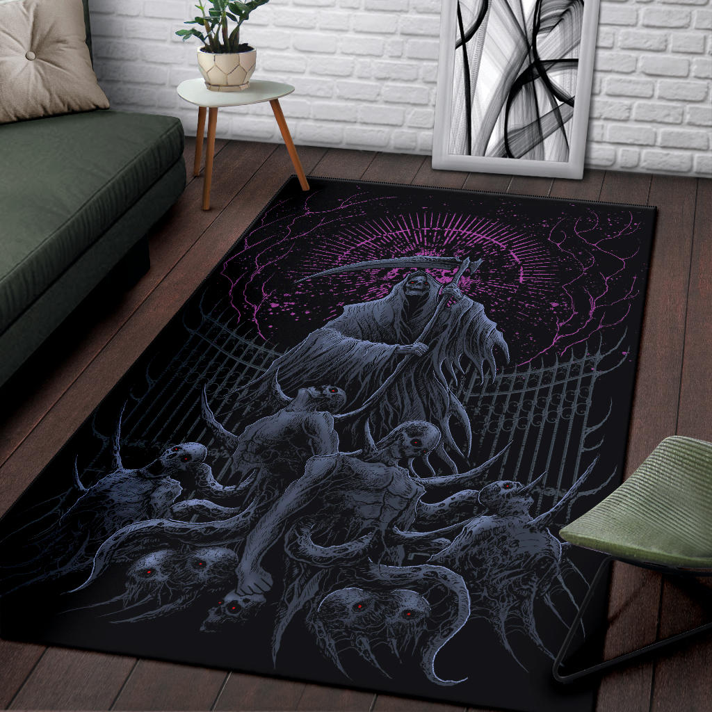 Wicked Skull Reaper Demon Area Rug Awesome Night Blue Pink
