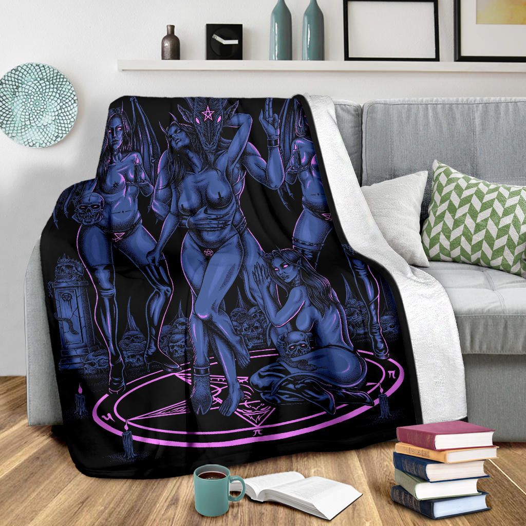 Skull Baphomet Erotic Revel In More Freedom And Realize It Throne Blanket Sexy Blue Pink