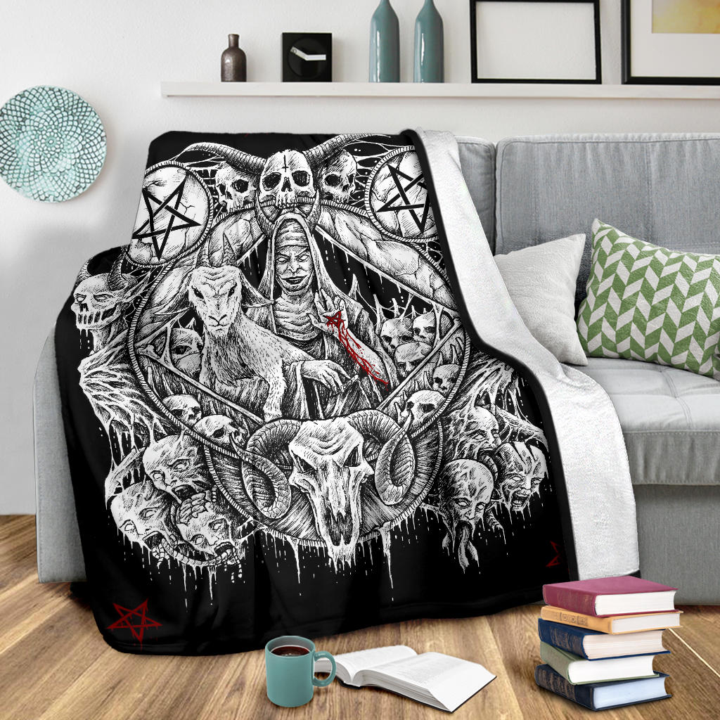 Skull Satanic Pentagram Demon Virgin Nun Goat Blanket