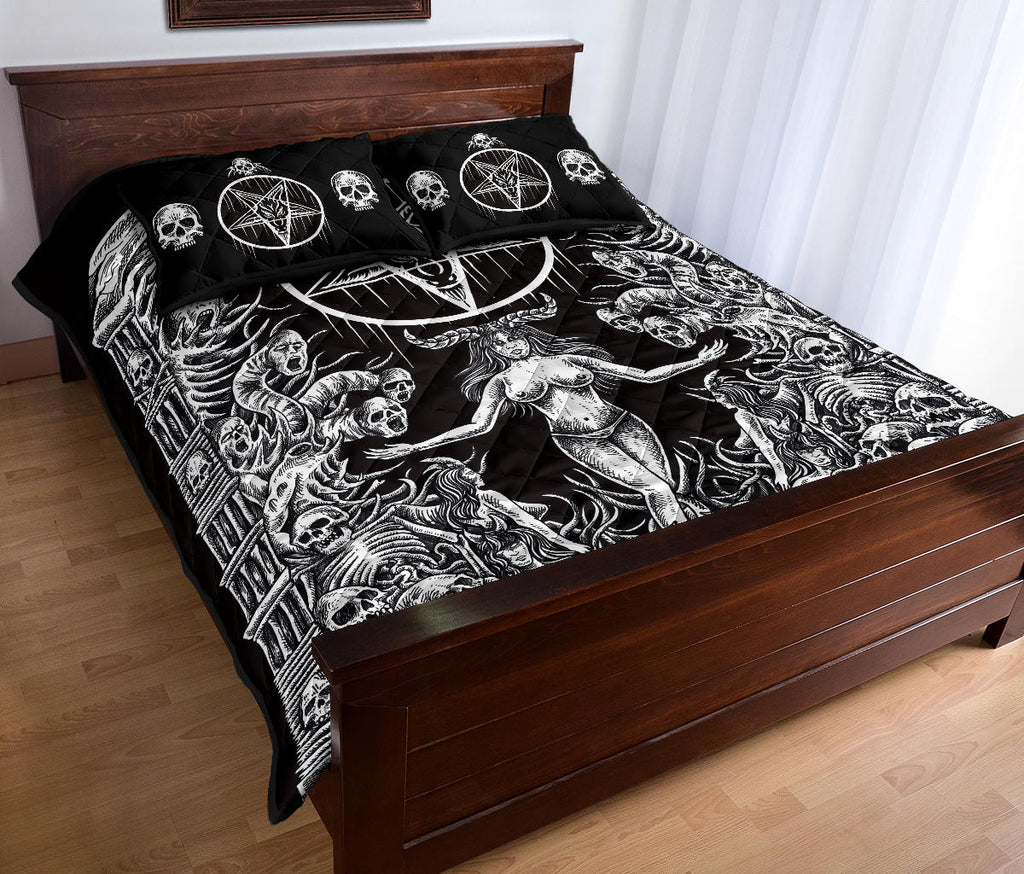Skull Skeleton Satanic Pentagram Demon Shrine Quilt 3 Piece Set