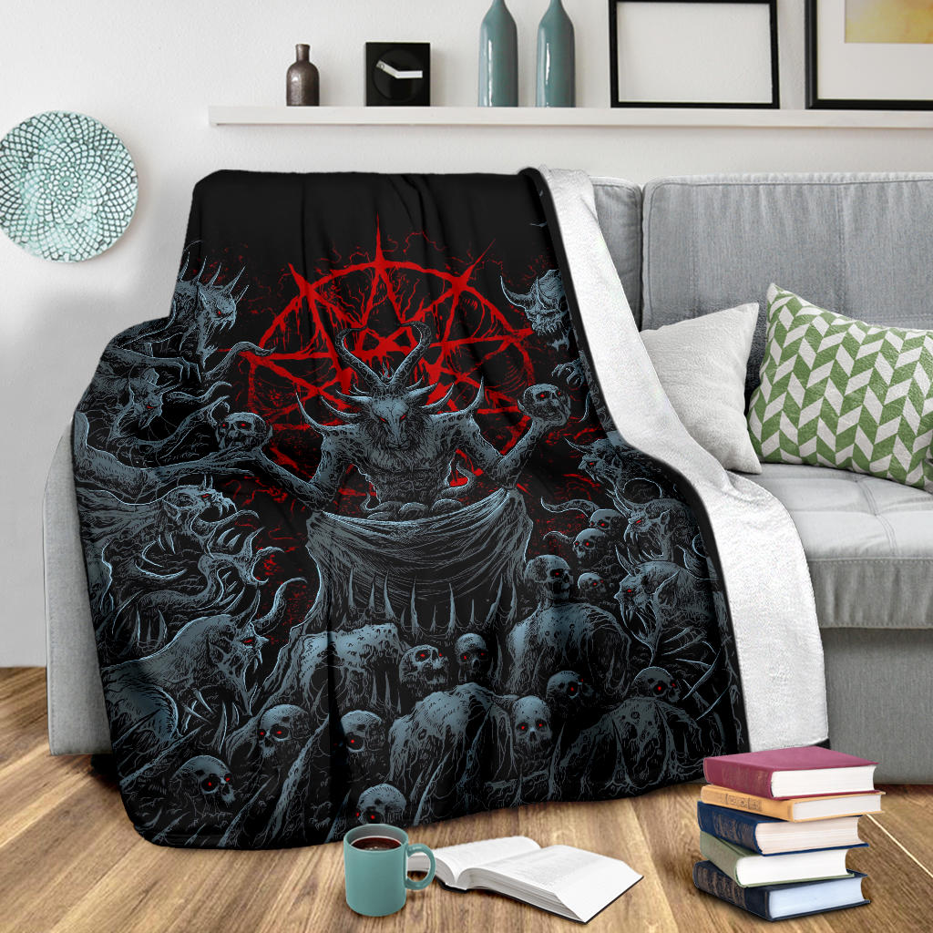 Skull Skeleton Satanic Goat Skull Trophy Demon Breed Blanket Color Version