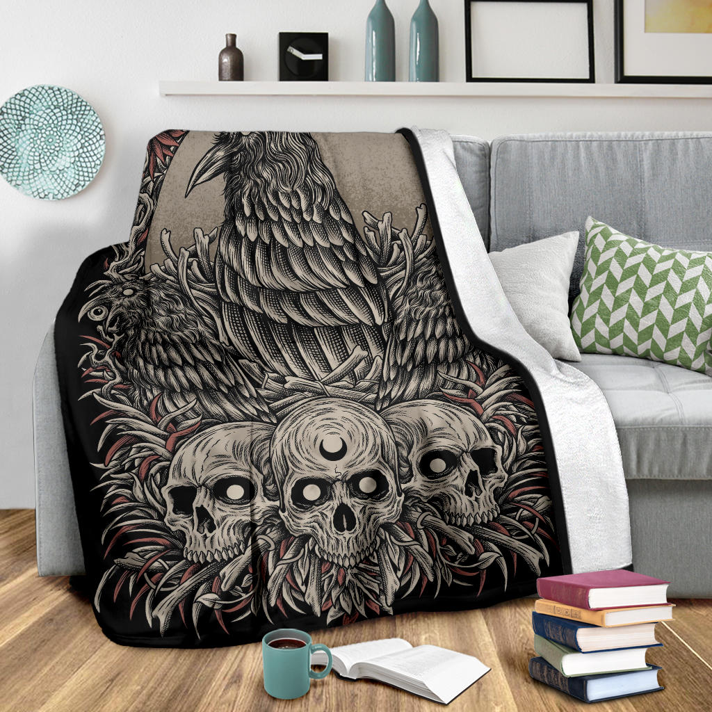 Skull Gothic Occult Crow Blanket Color Version