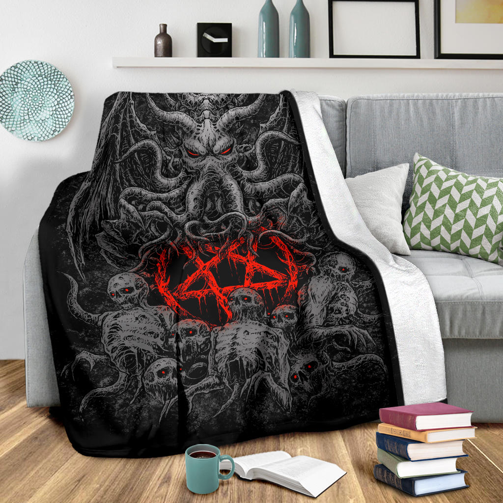 Skull Satanic Pentagram Demon Octopus Blanket Silver And Red Version