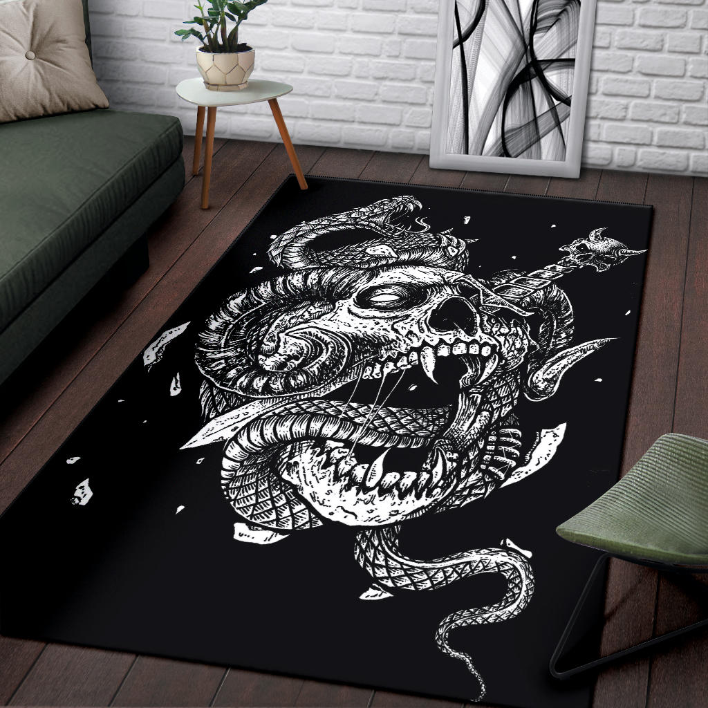 Skull Exploding Demon Dagger Serpent Area Rug