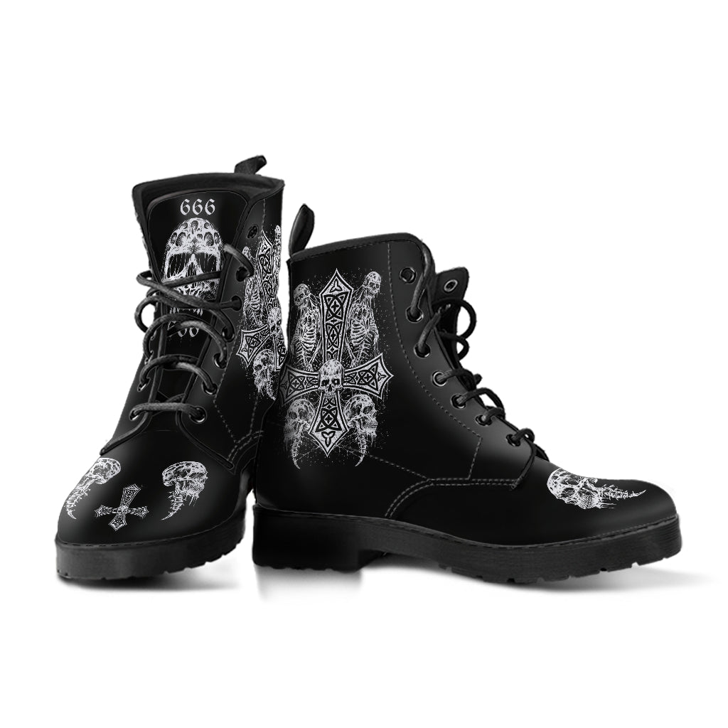 Skull Skeleton Inverted Cross Leather Boots Version Style # 1