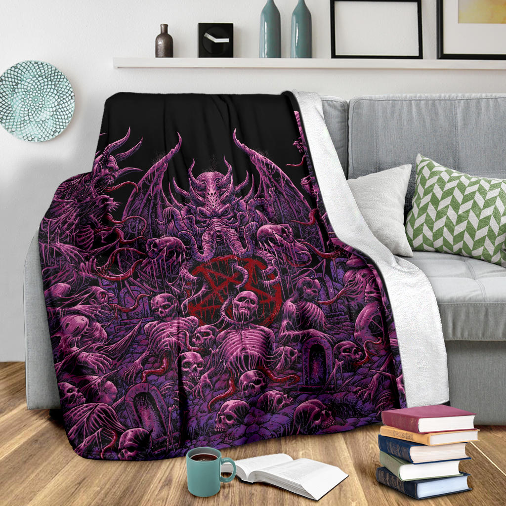 Skull Demon Satanic Pentagram Cthulhu Blanket Color