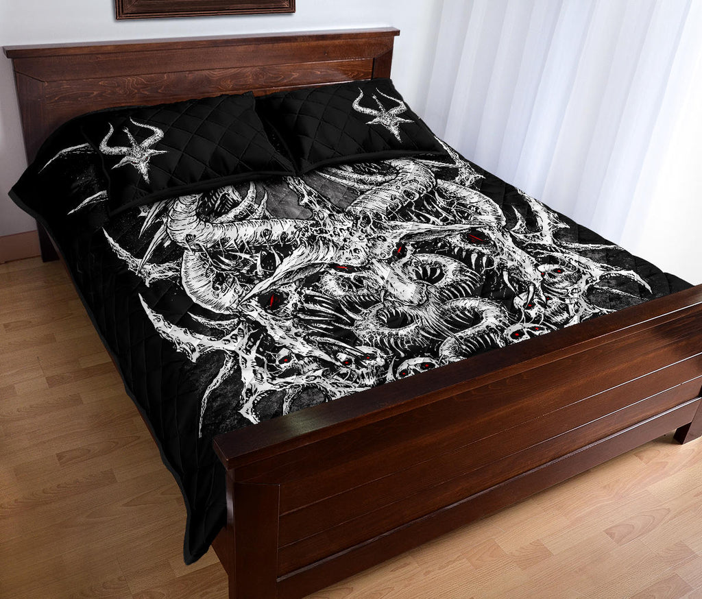 Skull Goth Satanic Goat Wing Smoke Color Flame 3 Piece Quilt Bed Set