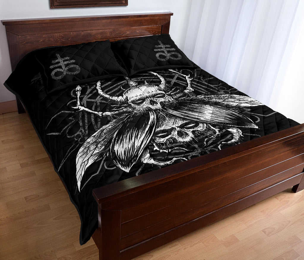 Skull Gothic Satanic Fly Quilt 3 Piece Bed Set