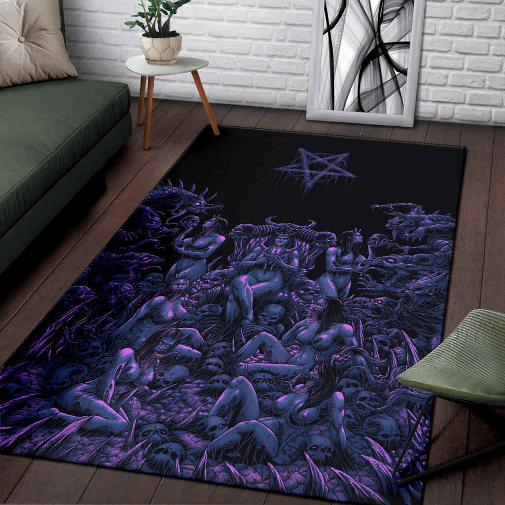 Skull Demon Satanic Pentagram Nymphomania Witch Throne Area Rug Sexy Blue Pink