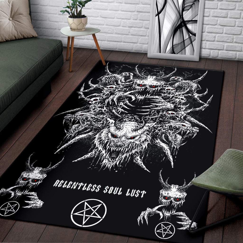 Skull Demon Wolf Inverted Pentagram Black And White Red Eye Version Area Rug
