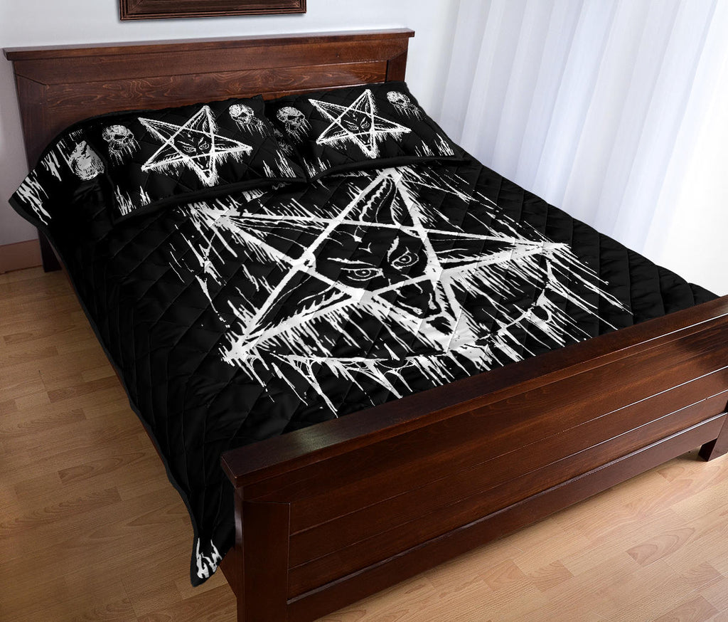 Skull Satanic Pentagram Drip Quilt 3 Piece Bed Set