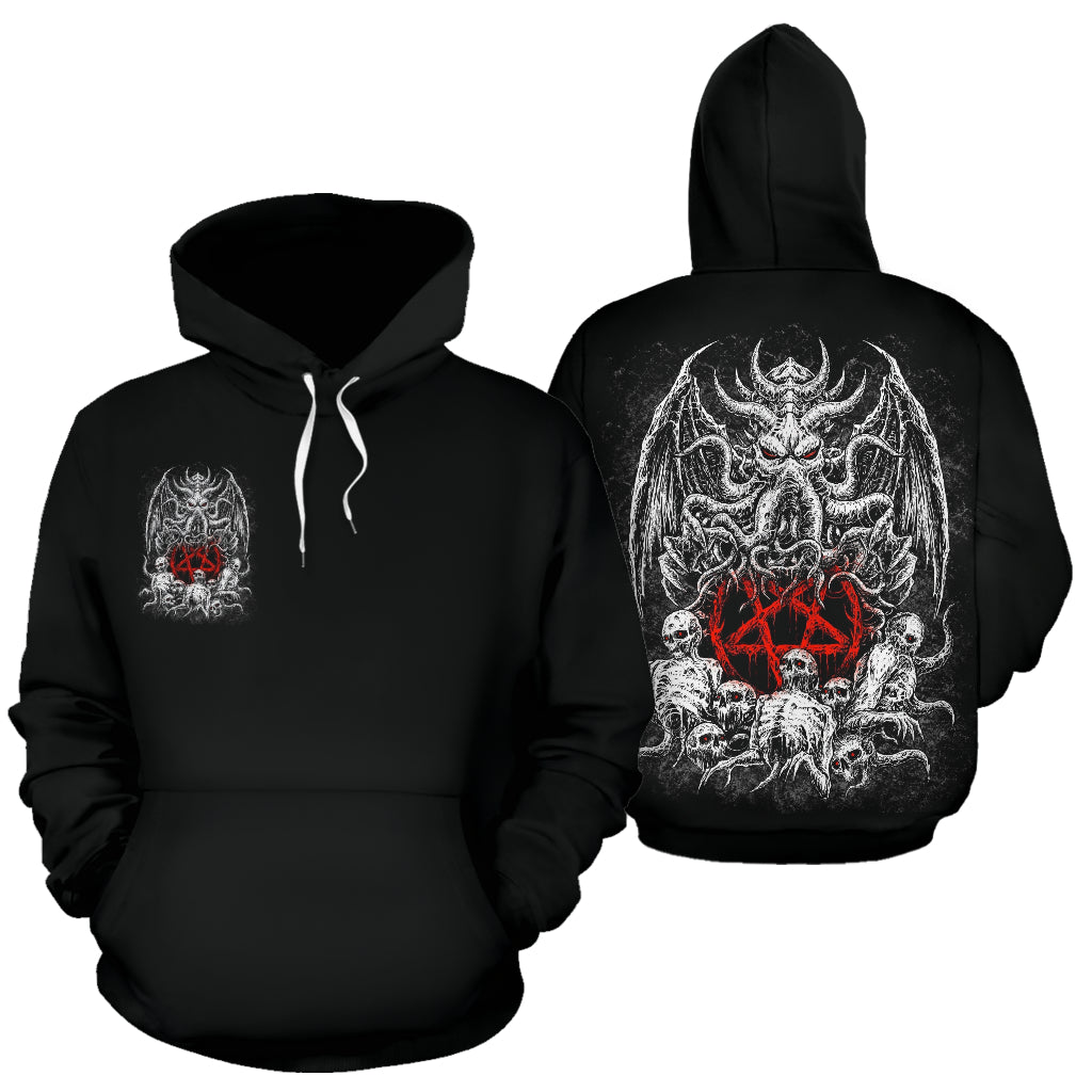 Skull Satanic Pentagram Demon Octopus Hoodie Black And White Red Pentagram