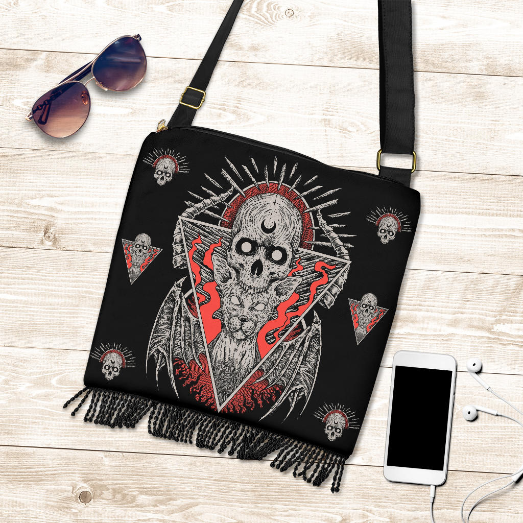 Skull Gothic Cat Shoulder Bag Purse Color Version