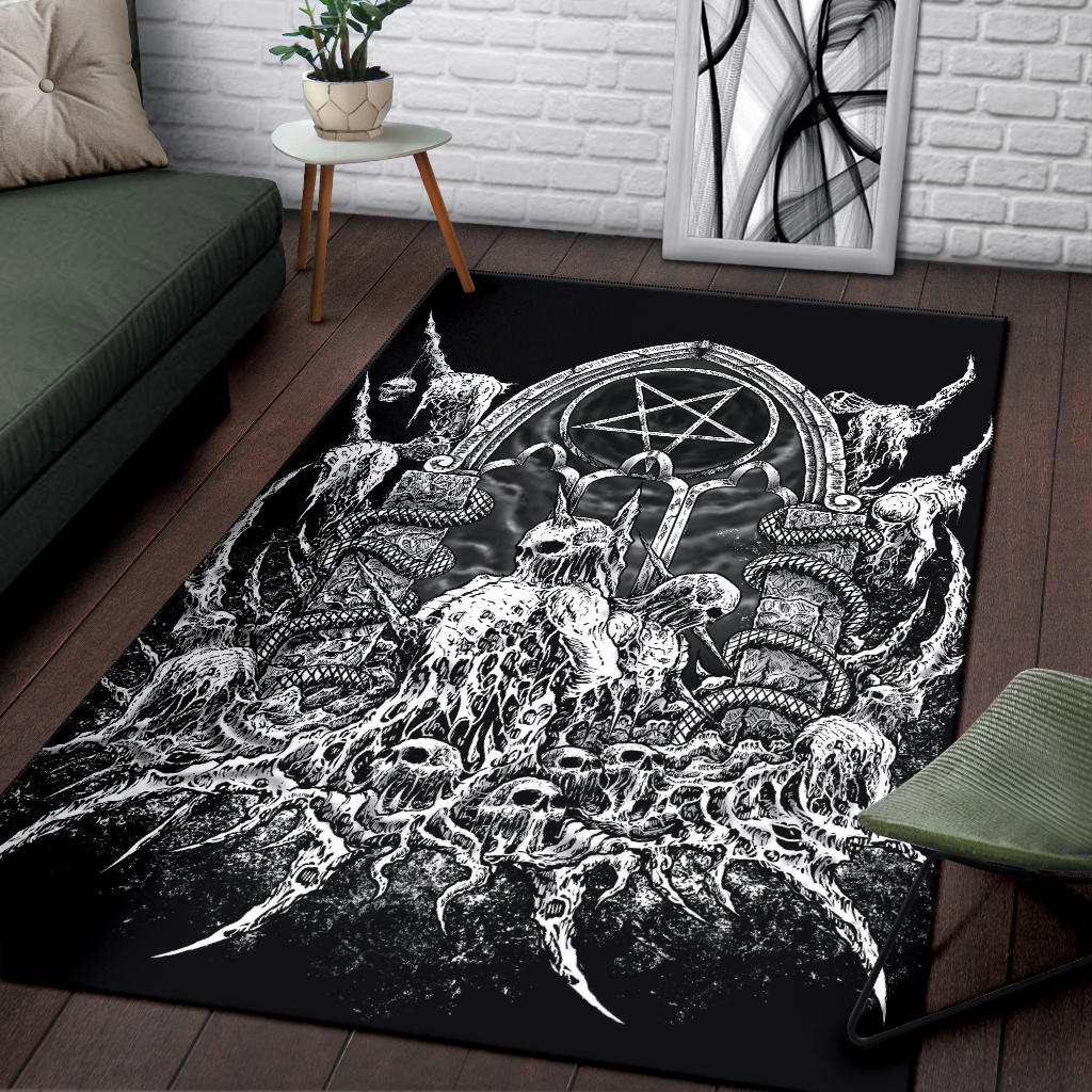 Skull Satanic Pentagram Shrine Black And White Large Print Version