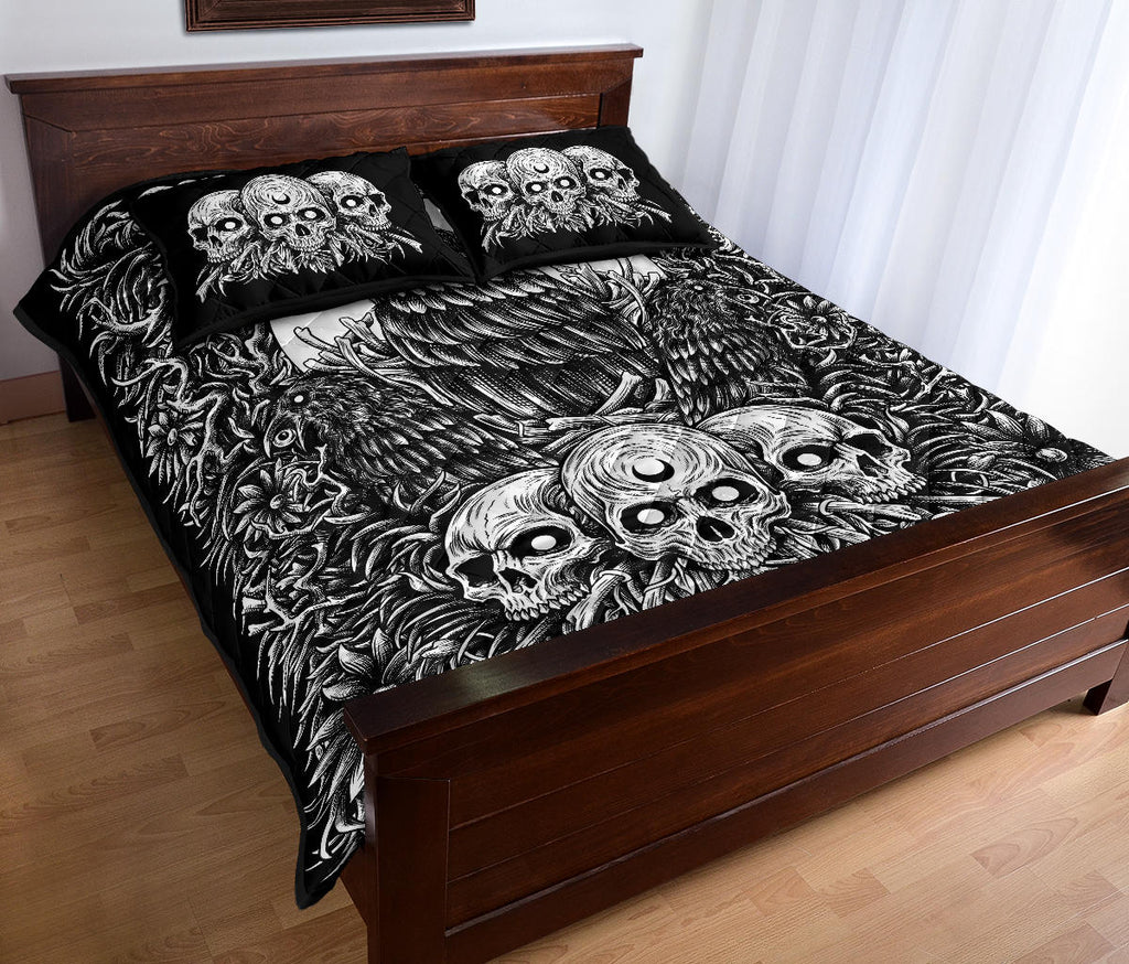 Skull Gothic Occult Crow Eye Quilt New Dark Black And White 3 Piece Set