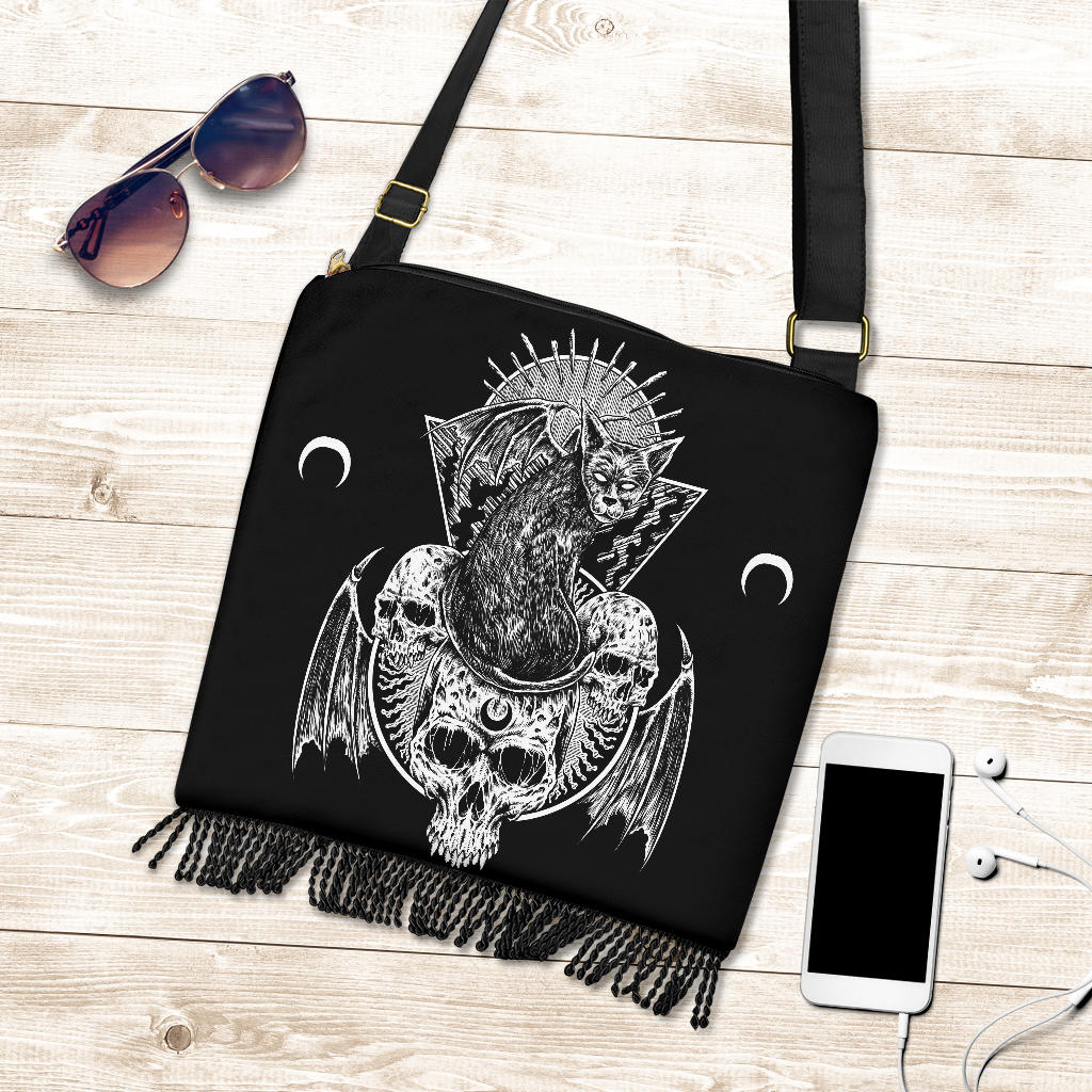 Skull Gothic Black Cat Shoulder Bag Purse