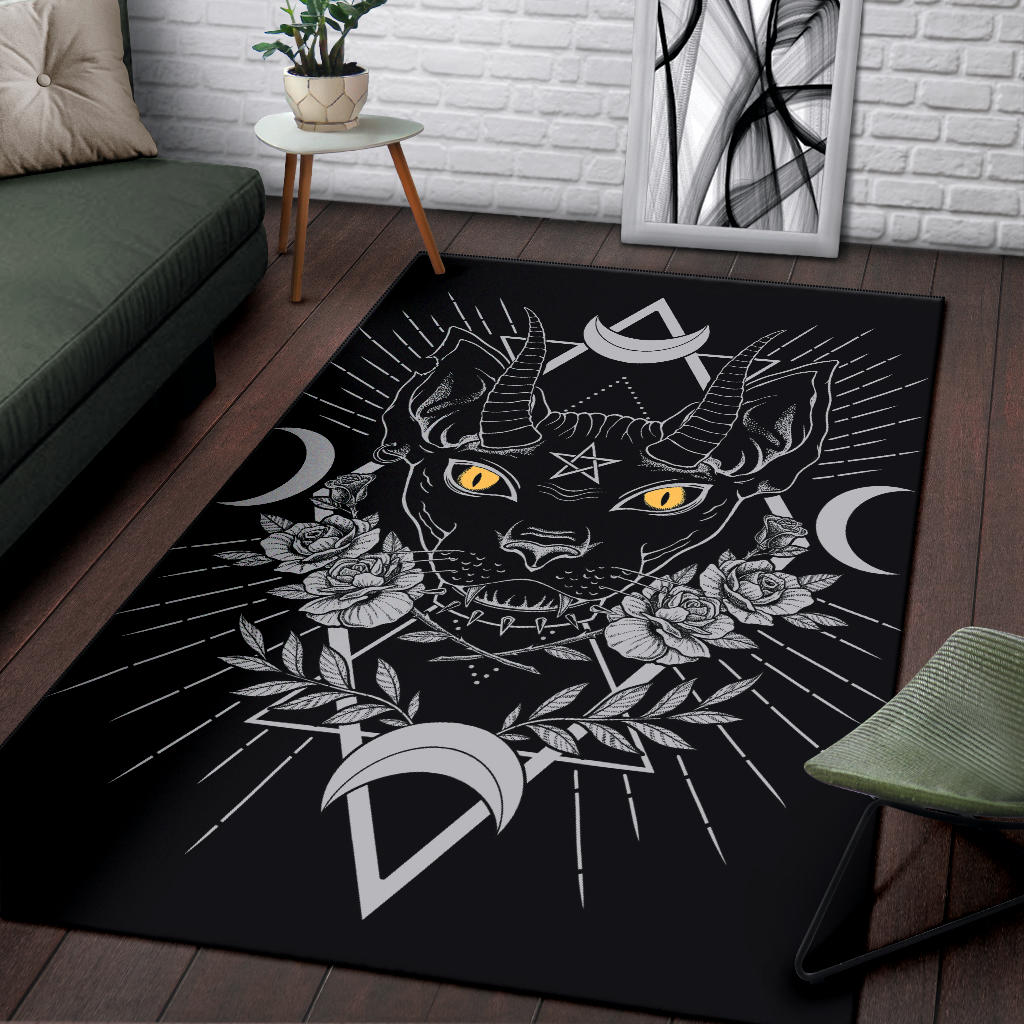 Gothic Occult Black Cat Unique Sphinx Style Area Rug Awesome Color Color Version