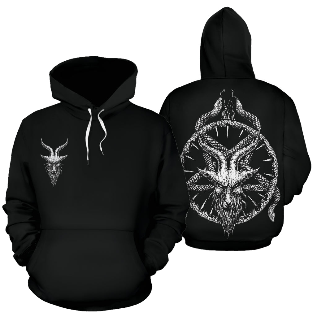 Skull Satanic Demon Goat Satanic Serpent Pentagram Hoodie Large Demon Goat Print Version