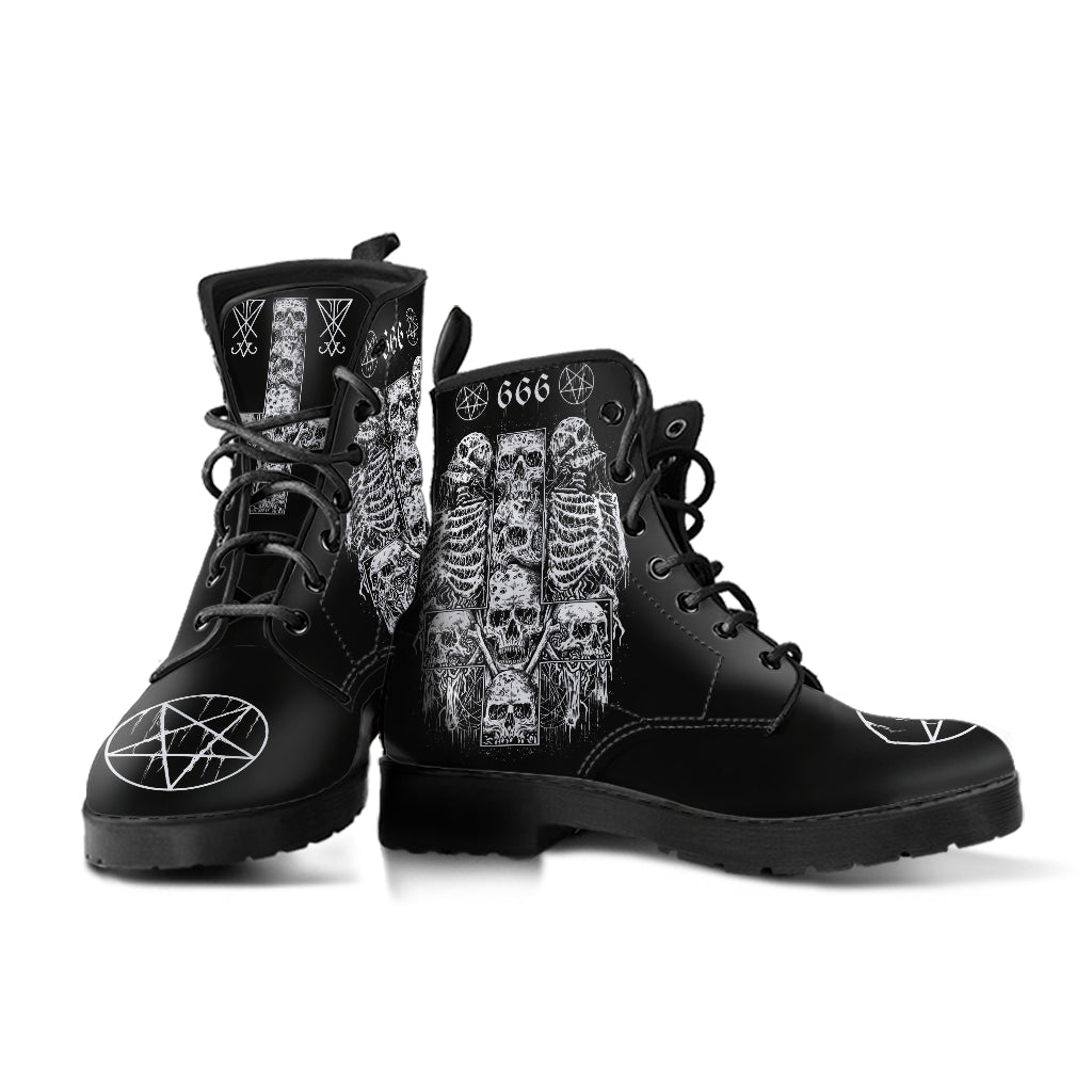Skull Satanic Cross Satanic Pentagram 666 Leather Boots