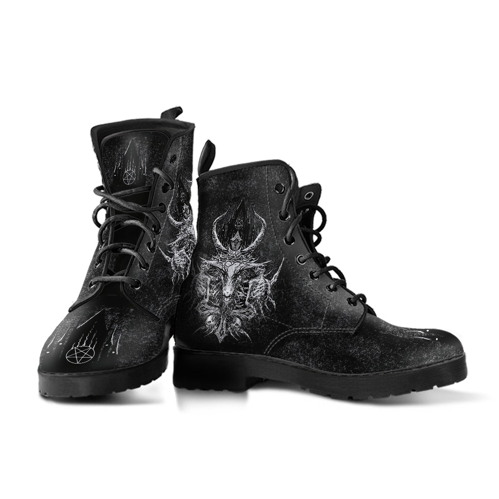 Skull Skeleton Demon Satanic Crowned Goat Satanic Cross Satanic Pentagram Night Church Part 2-Leather Boots