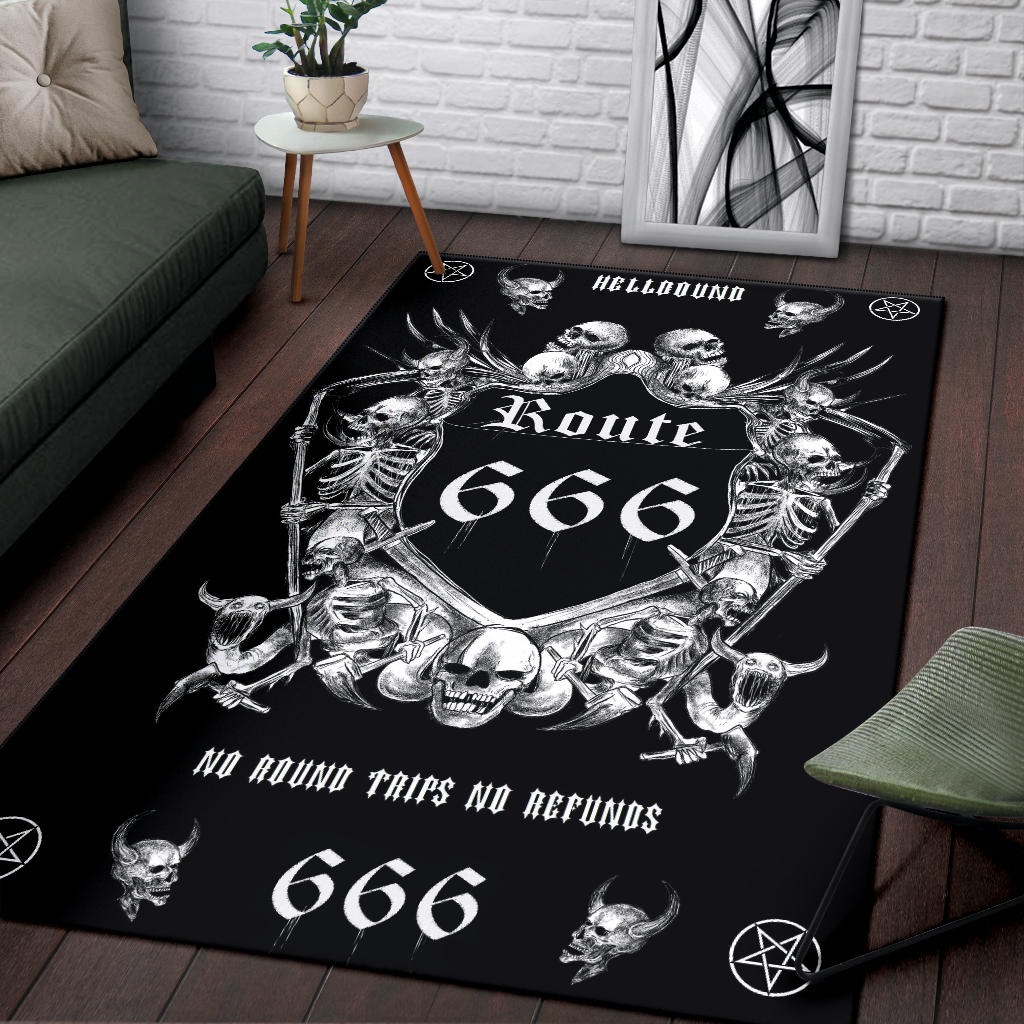 Satanic Demon Skull Skeleton Sword Inverted Pentagram Route 666 Area Rug