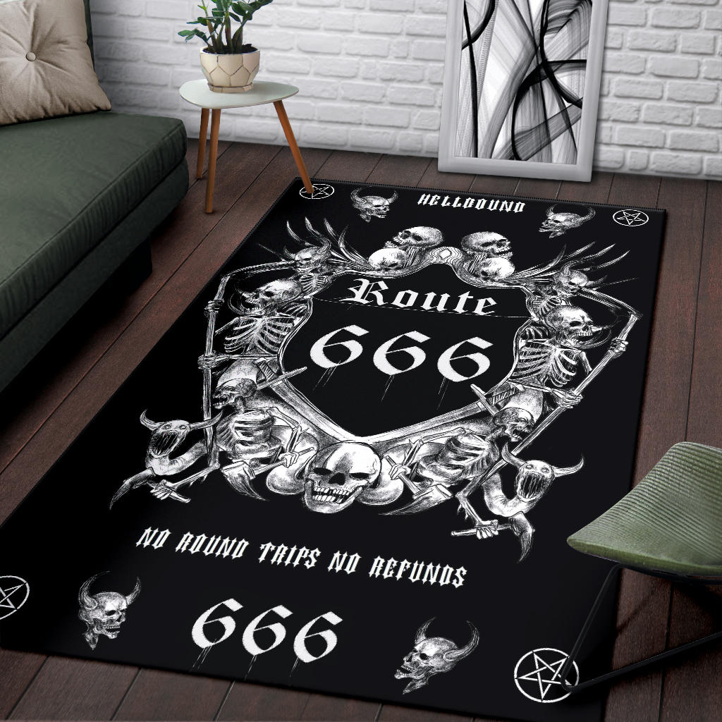 Satanic Area Rug Satanic Demon Skull Skeleton Sword Inverted Pentagram Route 666 Area R ...