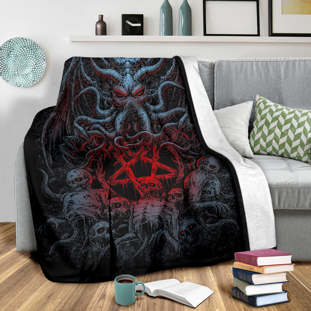 Skull Satanic Pentagram Demon Octopus Blanket Color Version