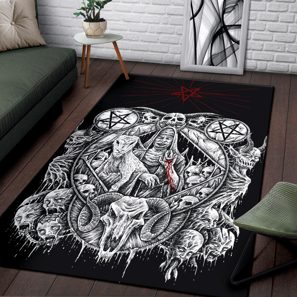 Skull Satanic Pentagram Demon Virgin Nun Goat Area Rug